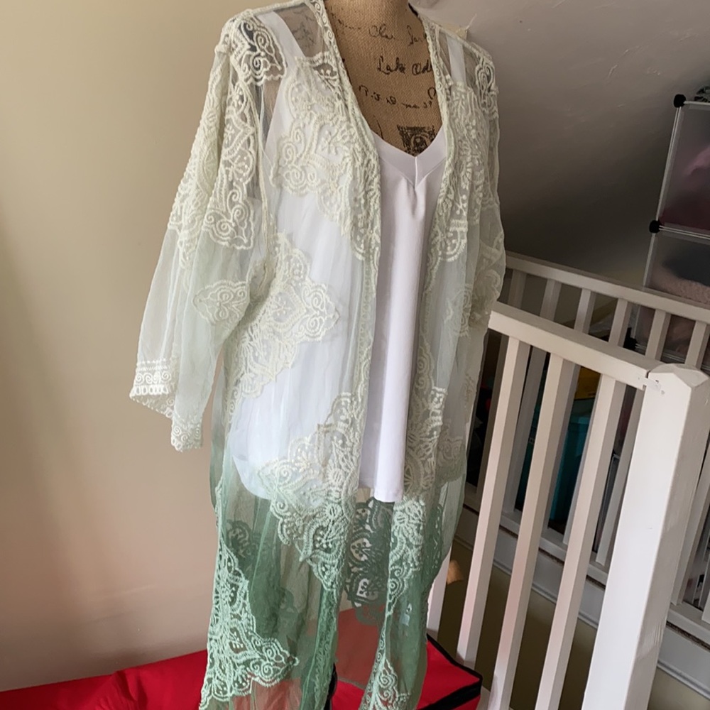 Lace green ombré kimono